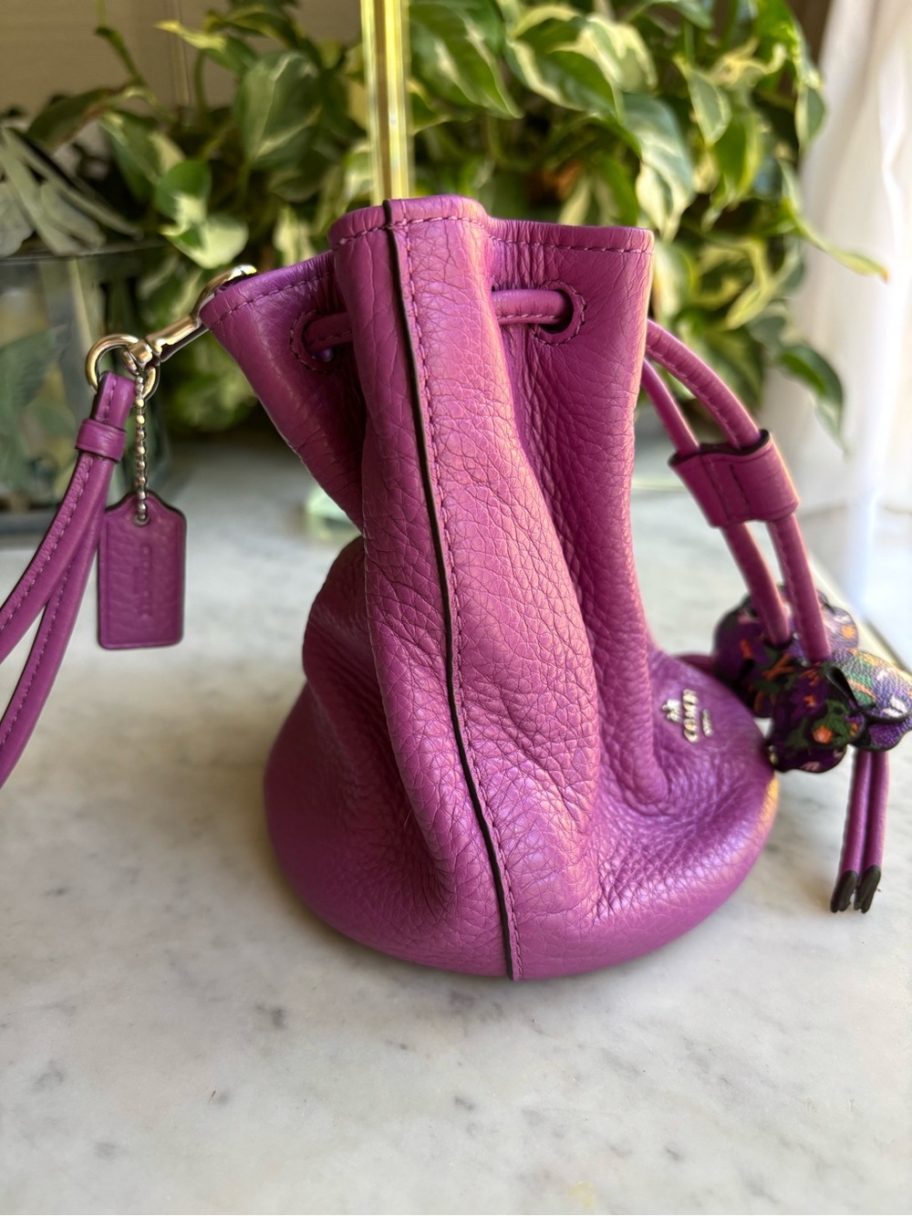 Coach Petal Pebbled Leather Drawstring Wristlet in Purple - Picture 4 of 7